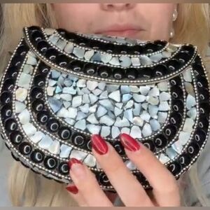 Black and Silver Beaded Clutch By RAMLA